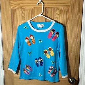 Vintage Colorful Flip-Flop Embroidered Sweater